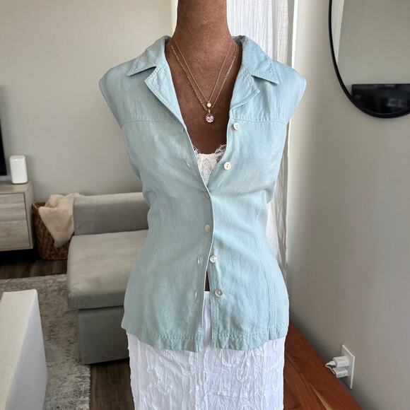 Anne Brooks Tops - 90s Vintage Anne Brooks Petite Linen Blend Sleeveless Button Up Blouse Size 14